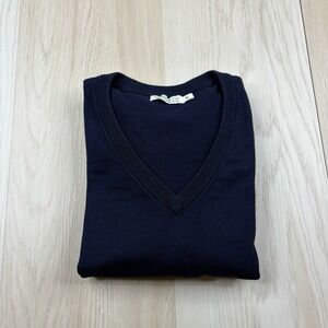 Collars & Co V-Neck Sweater Blue Cotton Cashmere Luxury Touch Crewneck Mens XL